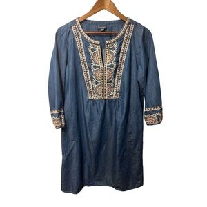 J. Jill Denim Embroidered Denim Tunic Dress Size Small